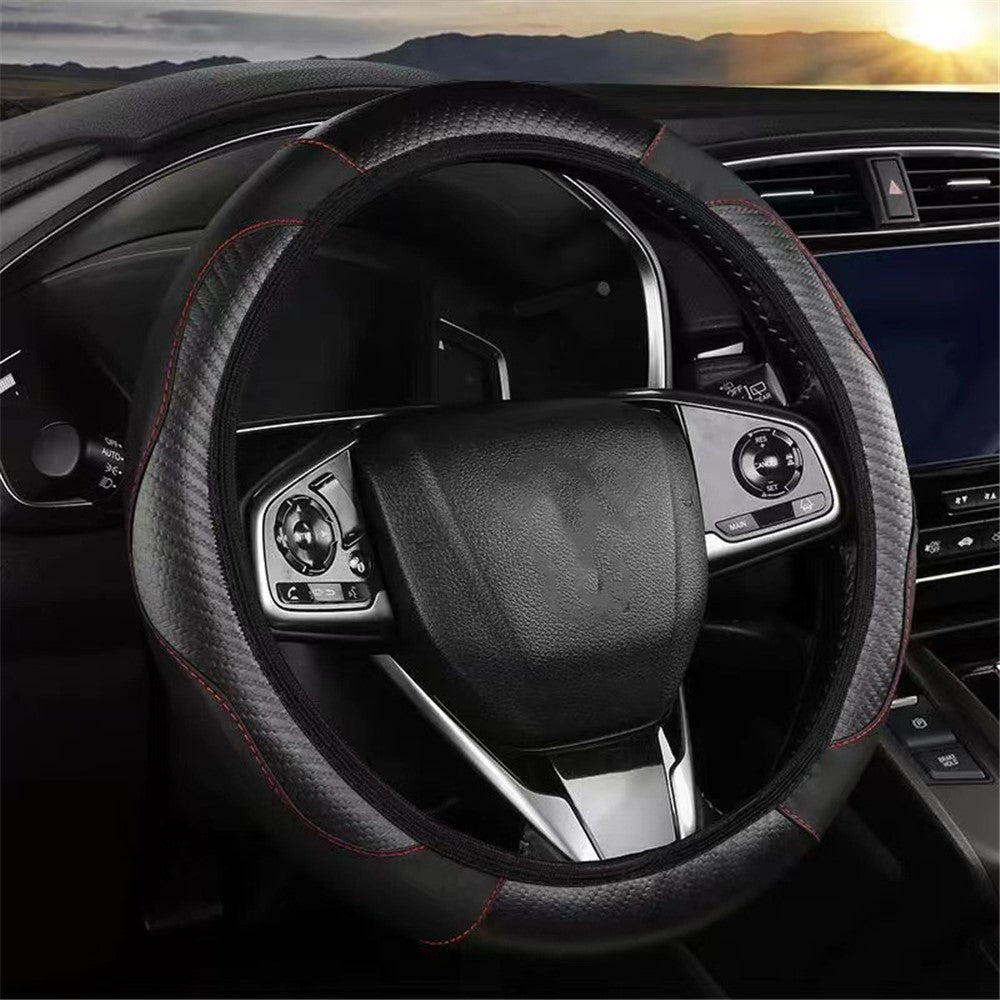 38cm Carbon Fiber Texture Car Steering Wheel Cover Leather Anti-skid Steering Wheel Sleeve