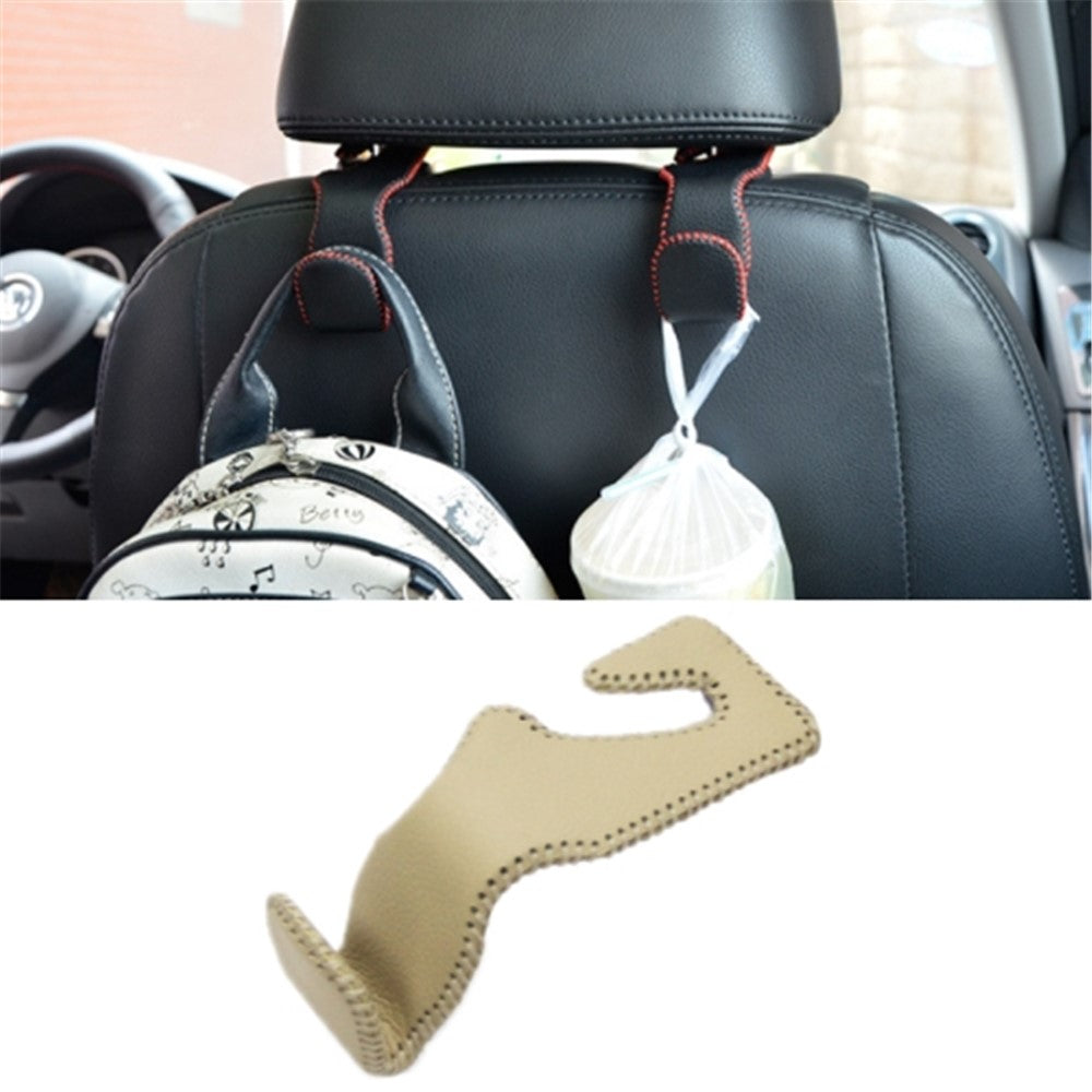 Car Seat Back Bag Hanging Hook Stainless Steel + Leather Car Seat Headrest Mount Hook