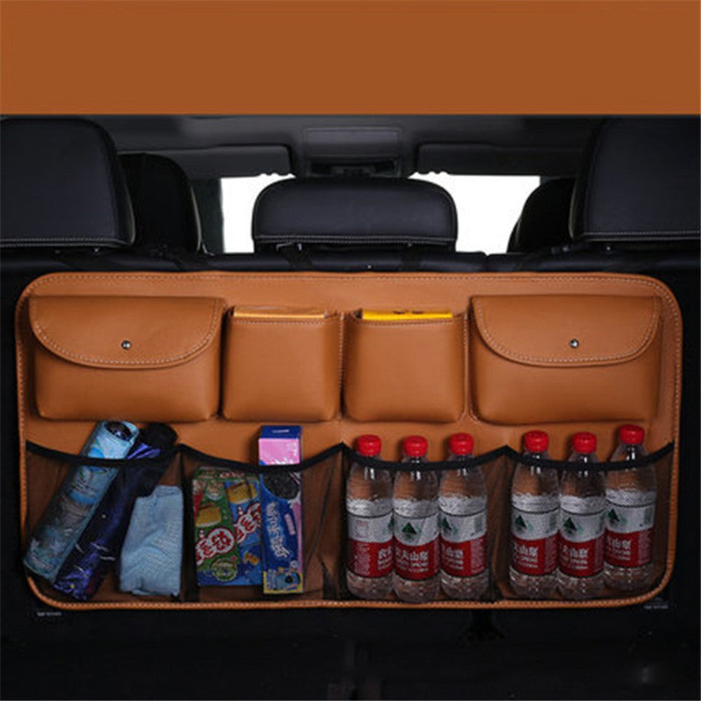 Car Trunk Leather Storage Bag Large Capacity Automotive Backseat Organizer (Mesh Style)