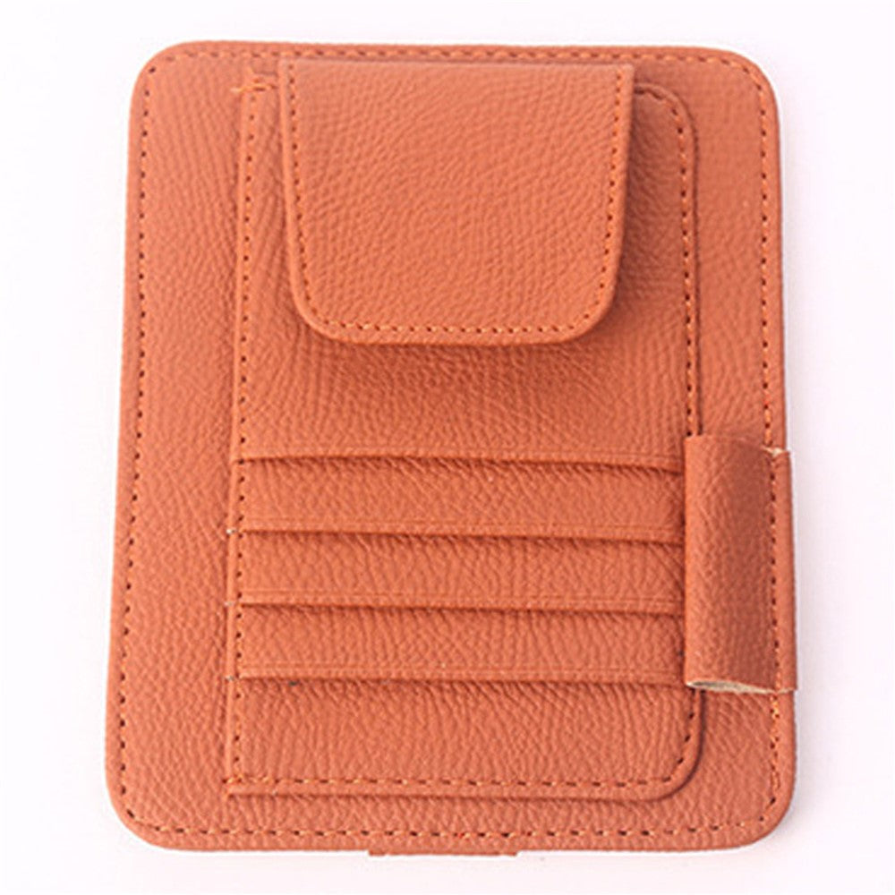 Car Sun Visor Storage Bag Litchi Texture PU Leather Cards Bills Glasses Holder