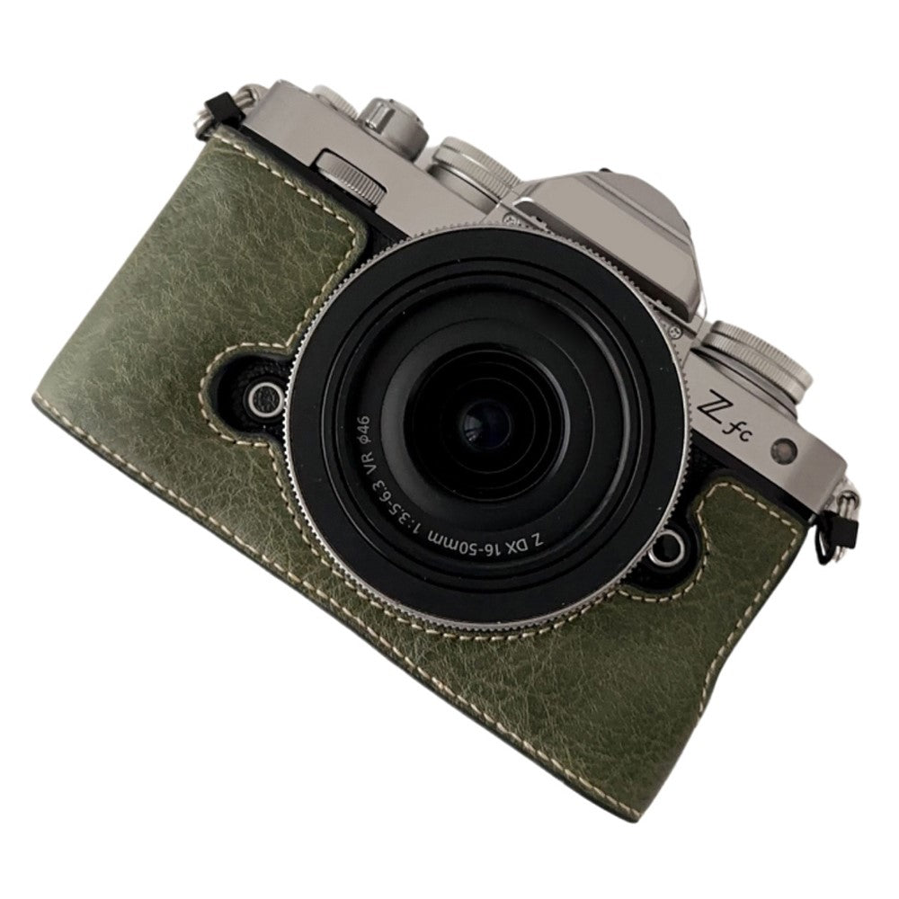 For Nikon Z Fc Buffalo Texture PU Leather Bottom Case Half Body Camera Cover with Battery Opening