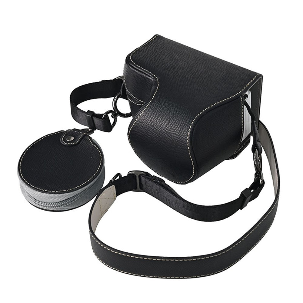 For Sony Alpha ZV-E10 II Textured PU Leather Camera Case with Battery Hole + Strap + Lens Storage Bag