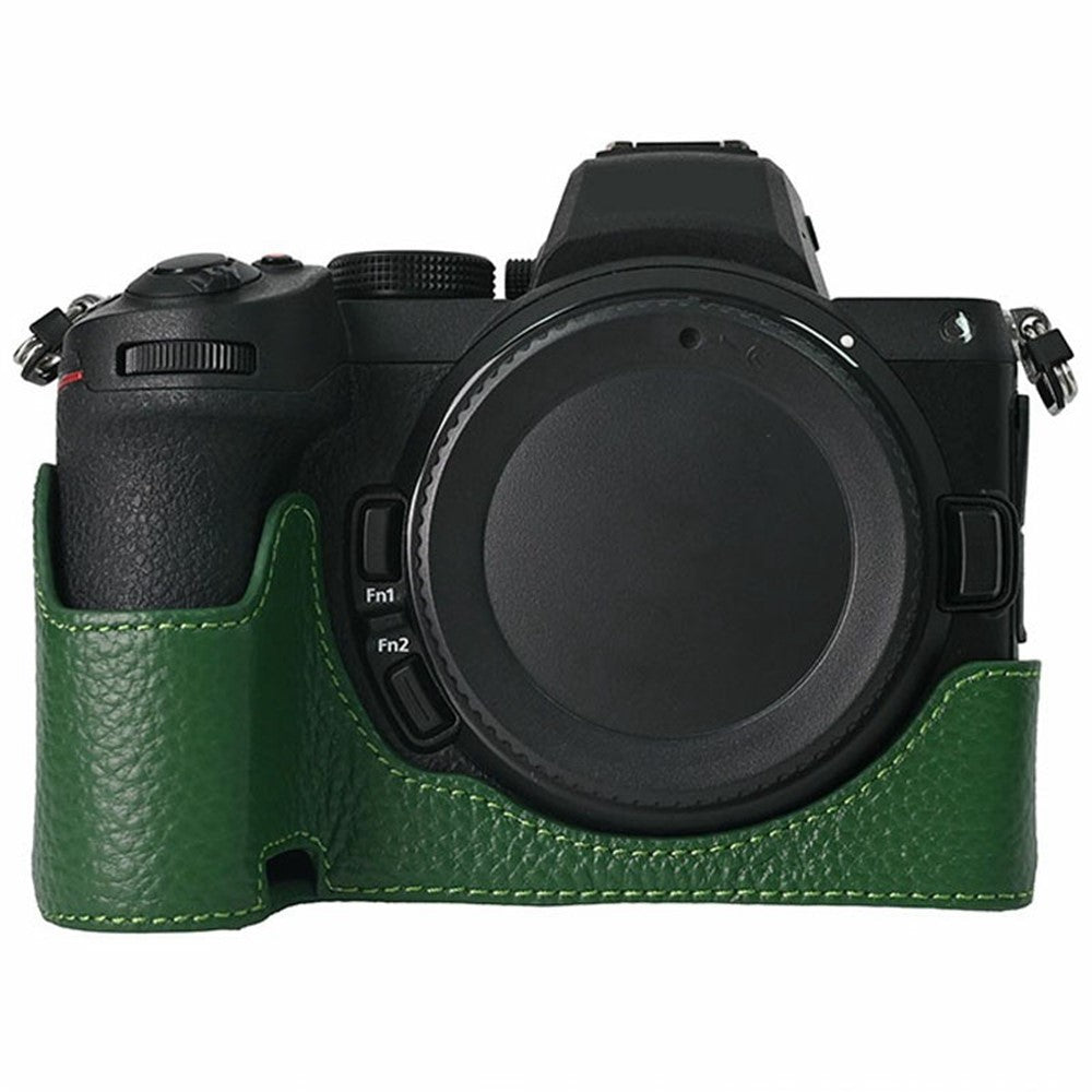 For Nikon Z 5 / Z 6 II / Z 7 II Camera Case Large Cutout Genuine Cow Leather Protective Cover