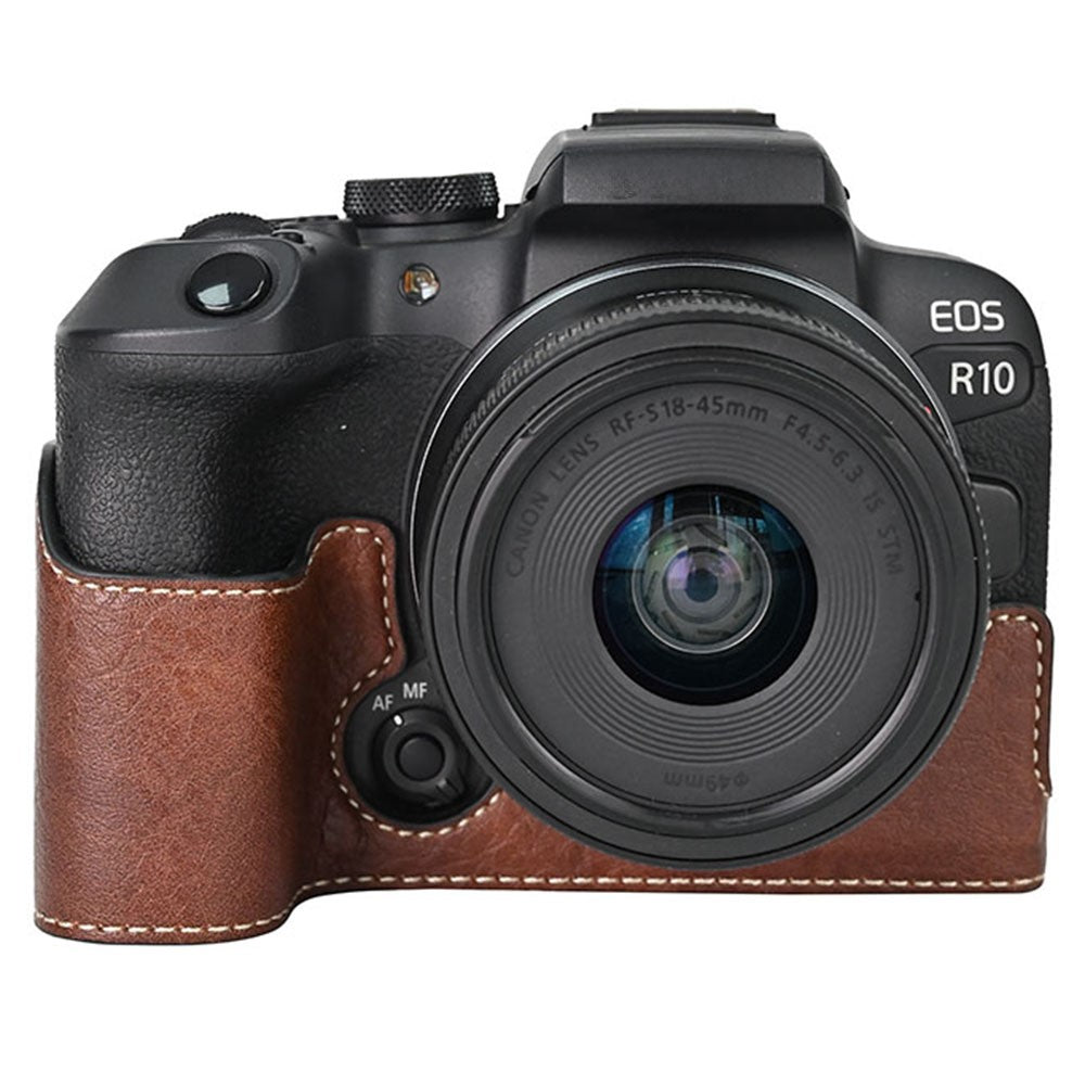 For Canon EOS R10 Camera Case Large Cutout Litchi Texture PU Leather Protective Cover
