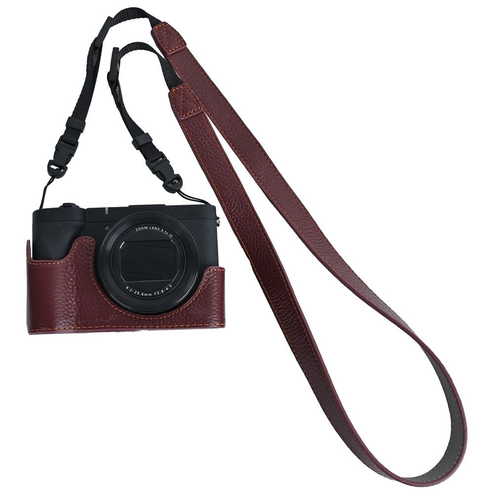 For Canon PowerShot V1 Camera Case Genuine Cow Leather Protective Cover with Shoulder Strap