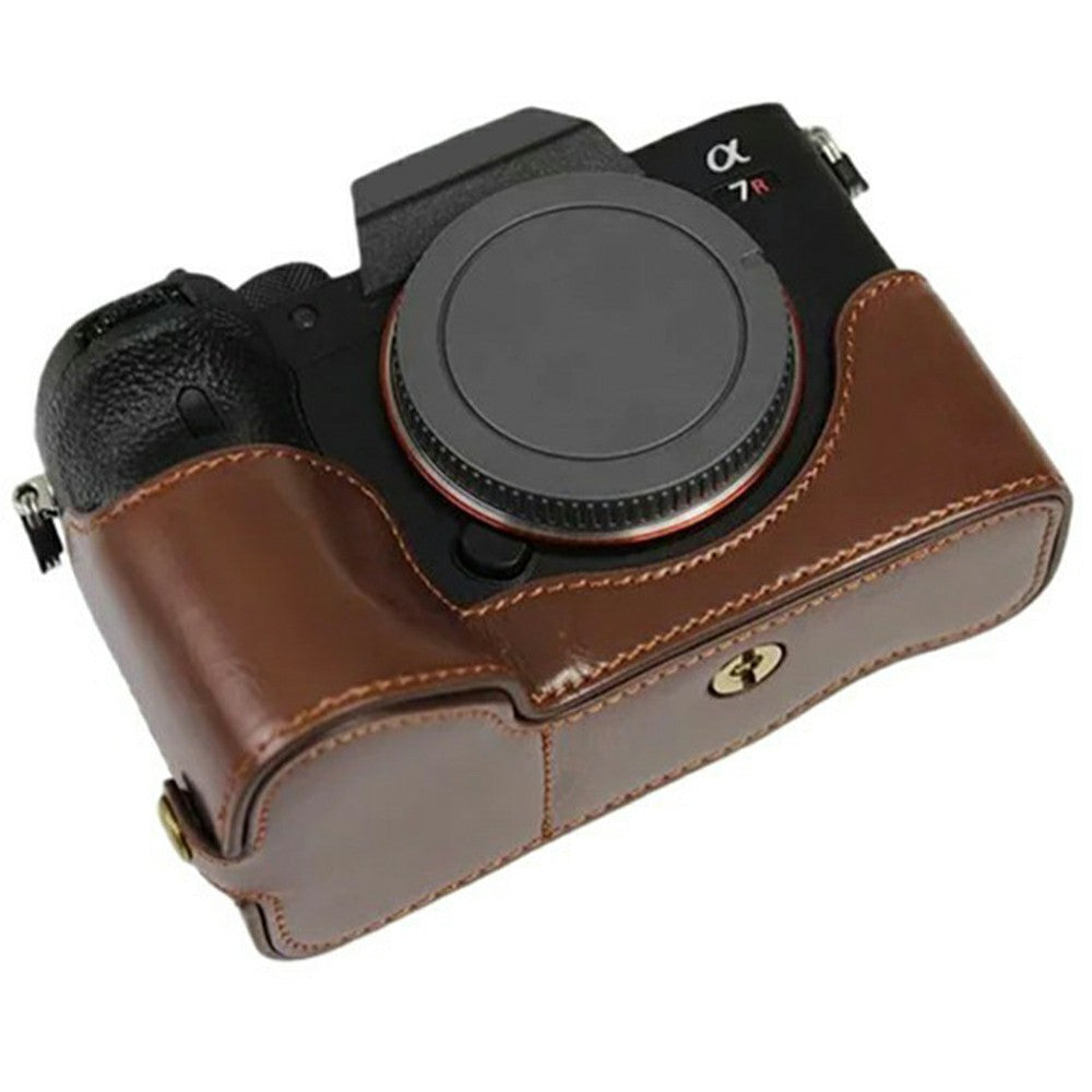 For Sony A7R IV Camera Bottom Case PU Leather Half Cover with Battery Opening