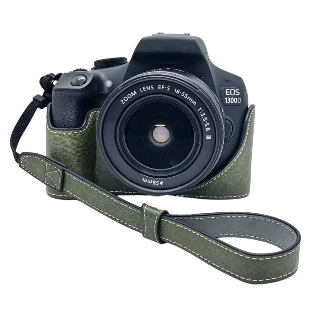 Camera Case for Canon EOS 500D / 550D / 1000D / 1100D / 1200D / 1300D / 1500D PU Leather Bottom Half Cover Removable Battery Base with Wrist Strap