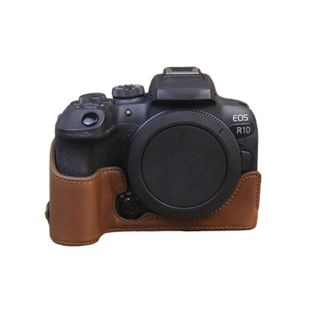 For Canon EOS R10 PU Leather Anti-scratch Camera Bottom Cover Large Opening Design Protective Half Body Case