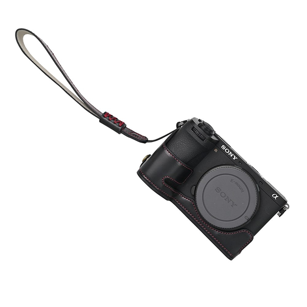 For Sony A6700 PU Leather Bottom Case Half Body Camera Protection Cover