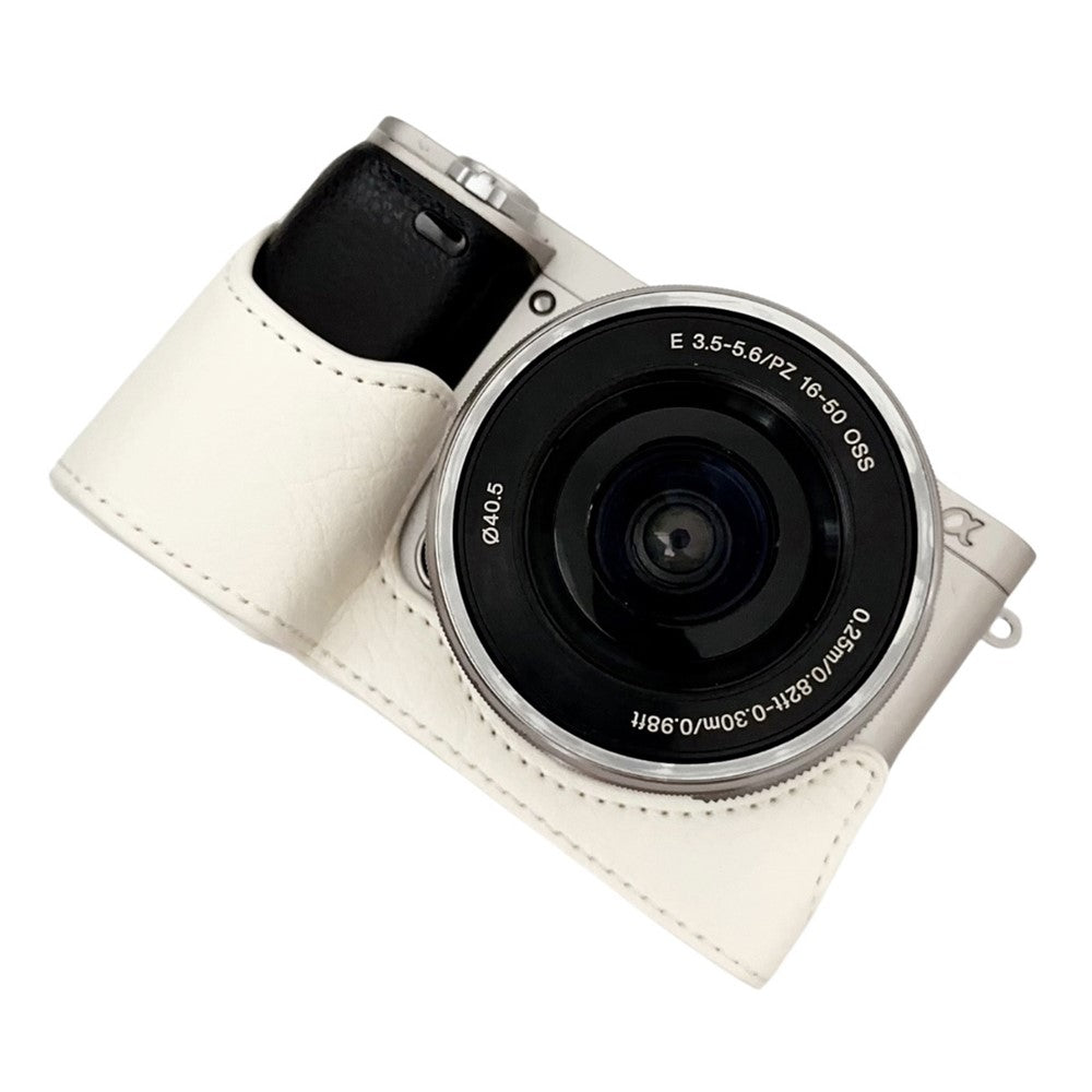 For Sony A6400 / A6300 / A6100 / A6000 PU Leather Camera Bottom Cover Screw Hole Half Body Case