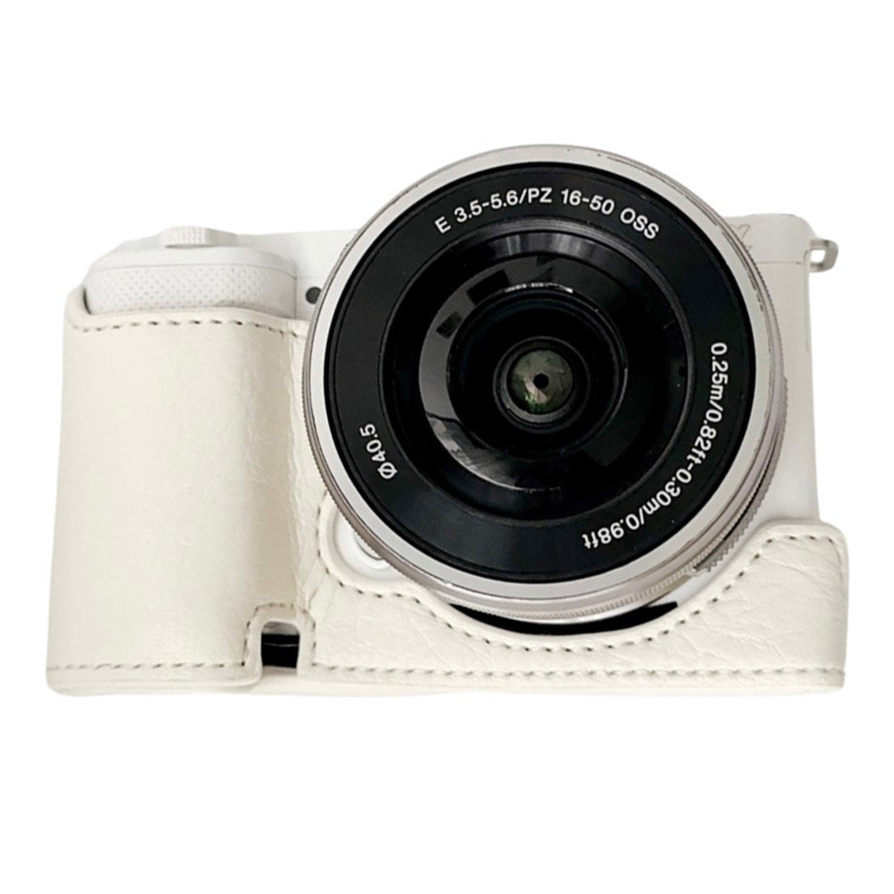 For Sony Alpha ZV-E10 Leather Camera Bottom Cover Buffalo Texture Half Body Case with Battery Opening