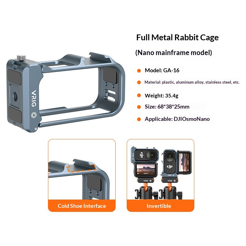 VRIG GA-16 For DJI Osmo Nano Aluminum Alloy Cage Action Camera Metal Protective Frame with Cold Shoe Mount