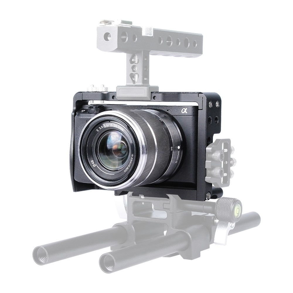 YELANGU C6-B Aviation Aluminum Frame Cage for Sony A6000/A6300/A6400/A6500 Quick Release Plate Base Protective Cover with Cold Shoe Adapter Camera Accessories