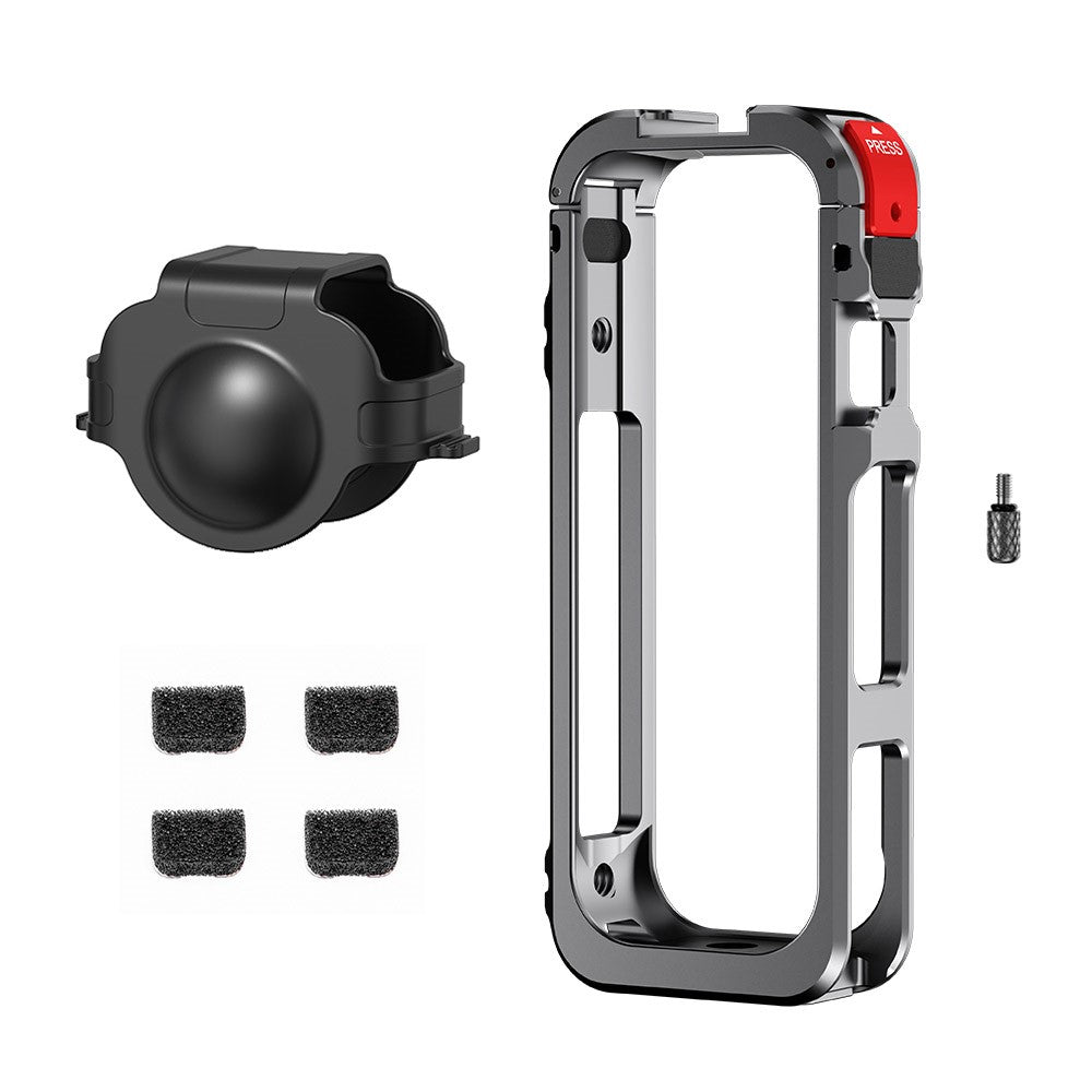 FLYMILE For Insta360 X5 Protective Cage Multifunctional Expansion Metal Frame with Cold Shoe, 1 / 4" Screw