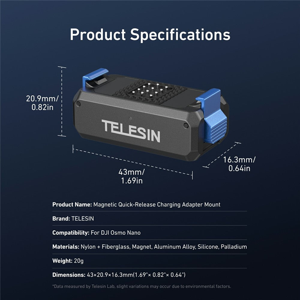 TELESIN S7-JBK-17-TDJ For DJI Osmo Nano Action Camera Magnetic Quick Release Charging Adapter Mount Base