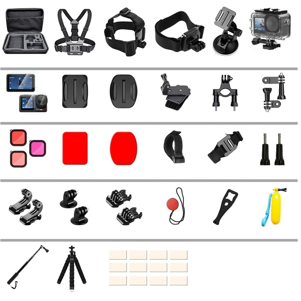 55 in 1 Camera Mount Accessory Kit for DJI Osmo Action 5 Pro / 4 / 3 Waterproof Housing with Filters Set