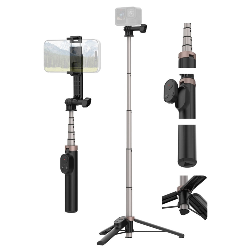 TELESIN S1-CSS-08 Vlog Selfie Stick for GoPro Hero 13 / 13 / 11 / DJI Osmo 360 Aluminum Alloy Tripod with Remote Control