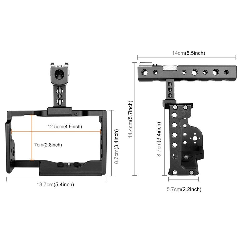 PULUZ PU3053B For Sony Alpha 6600 Camera Aluminum Alloy Rabbit Cage Stabilizer with Handle Grip