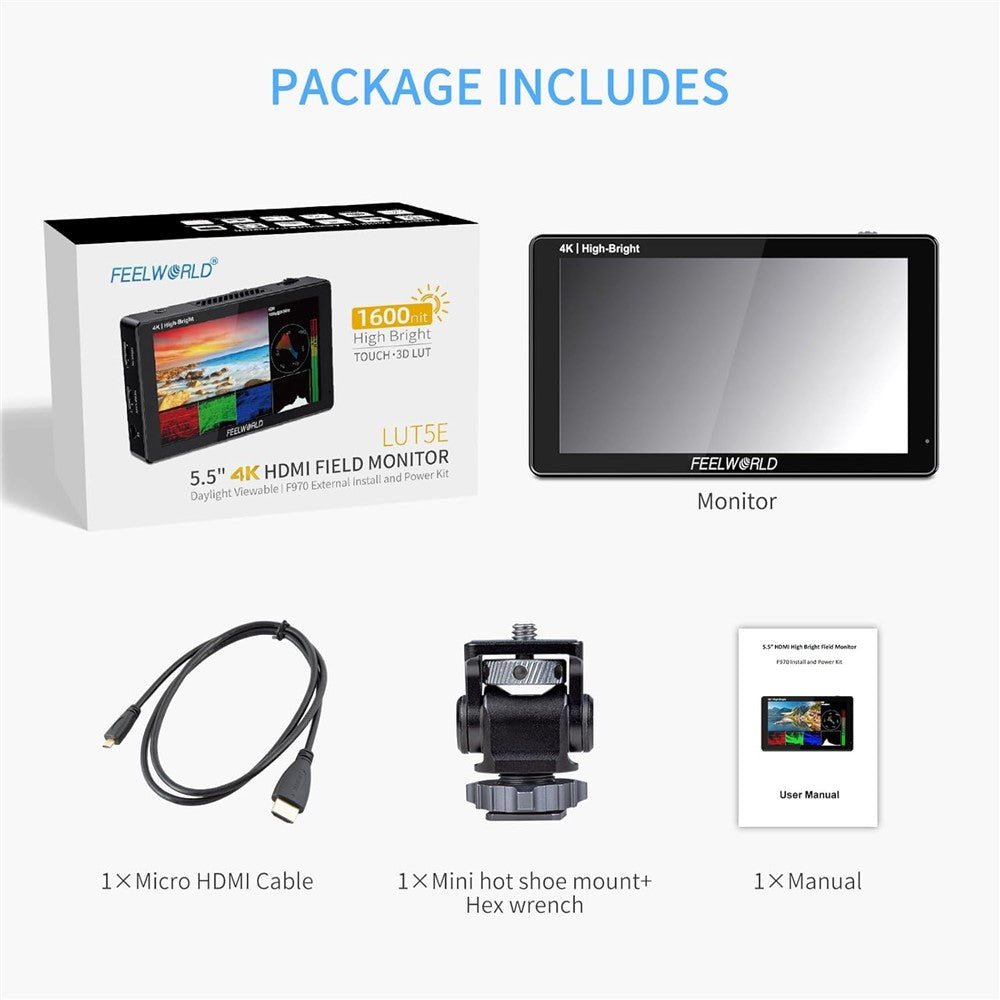 FEELWORLD LUT5E 5.5 inch 4K HD Monitor 1920x1080 IPS Full HD 1600nit High Brightness Display Screen for Photography / Videography