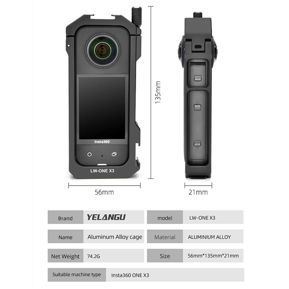 YELANGU LW-ONE X3 For Insta360 ONE X3 Lightweight Aluminum Alloy Camera Video Cage Vlogging Movie Making Tool