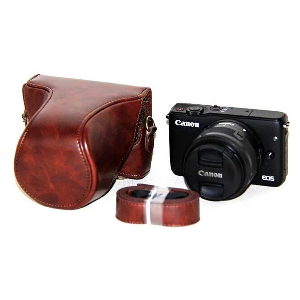 PU Leather Camera Cover + Strap for Canon EOSM/EOSM2/EOSM 10 with 15-45mm Lens