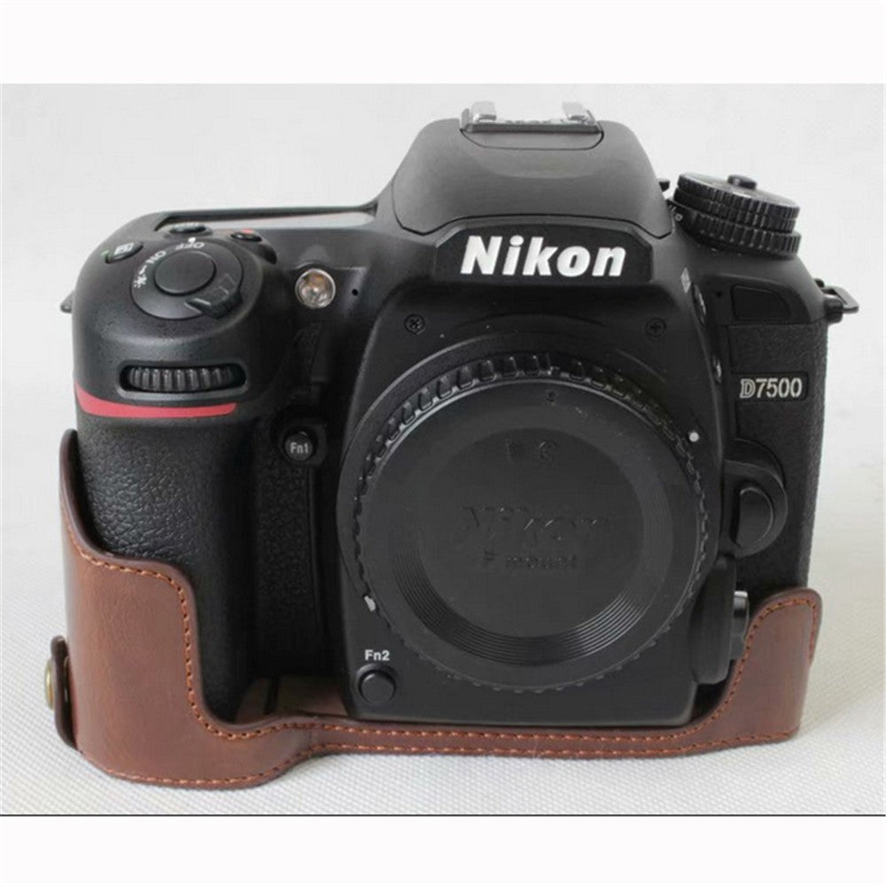 Half Camera PU Leather Shielded Bag Cover for Nikon D7500 Digital SLR Camera