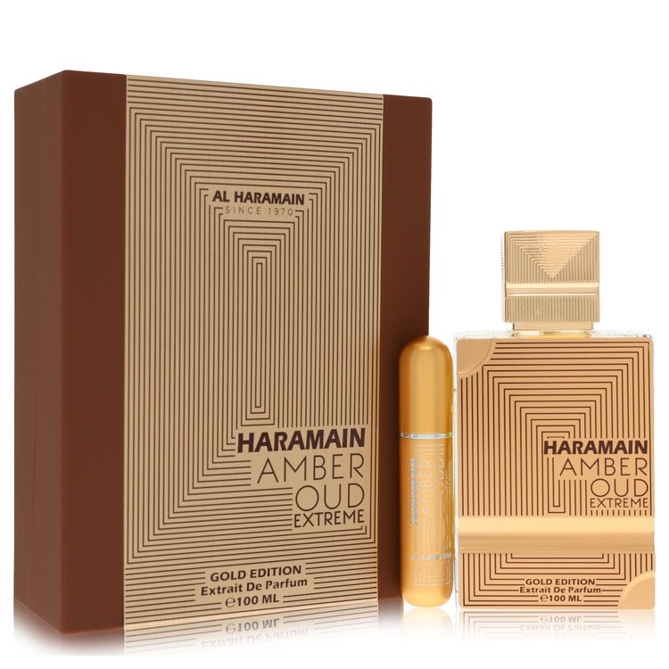 Al Haramain Amber Oud Gold Edition Extreme Gift Set - 3.4 Pure Perfume Spray + 0.34 oz Refillable Spray by Al Haramain --
