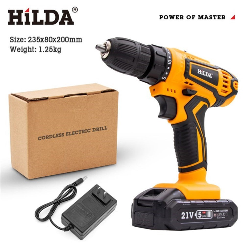 HILDA Electric Drill Screwdriver 12V US Plug Rechargeable Cordless Woodworking Drill Power Tool Power Drill Driver