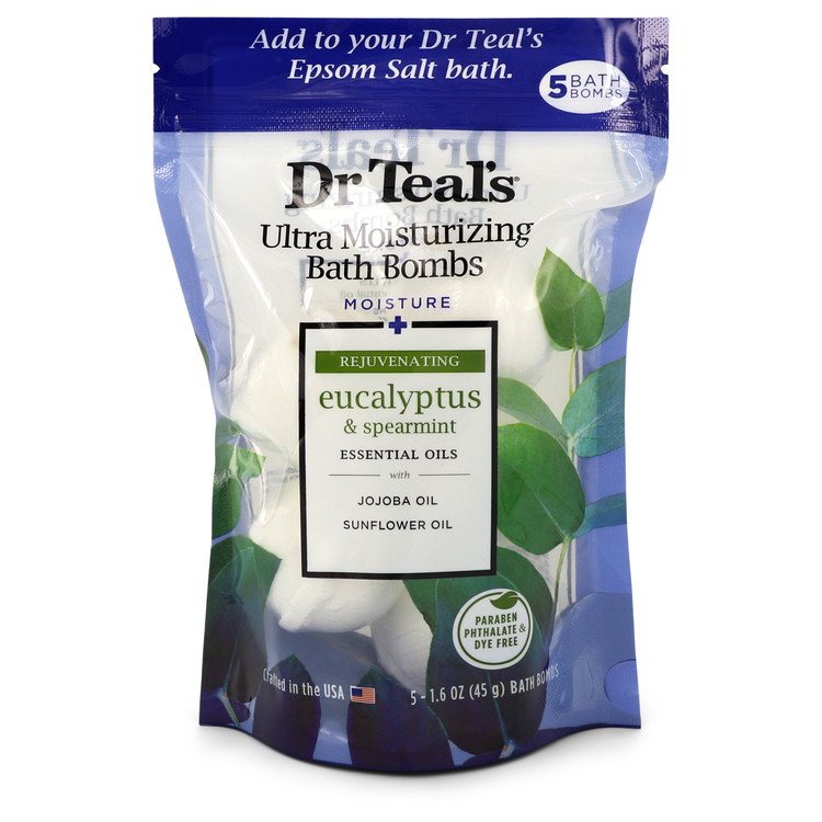 Dr Teals Ultra Moisturizing Bath Bombs Five (5) 1.6 oz Moisture Rejuvinating Bath Bombs with Eucalyptus & Spearmint, Essential Oils, Jojoba by Dr Teals 50 ml