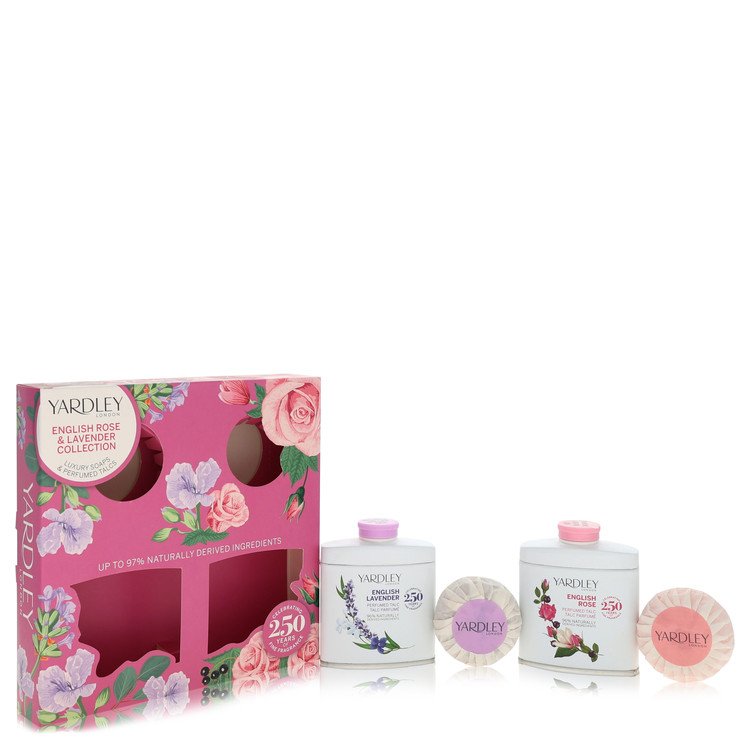 English Lavender Gift Set - English Rose & Lavender Colletion- 2 x 1.7 oz Soap + 2 x 1.7 oz Perfume Talc by Yardley London --