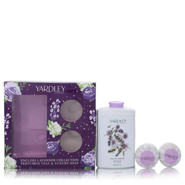 English Lavender Gift Set - 7 oz Perfumed Talc + 2-3.5 oz Soap by Yardley London --