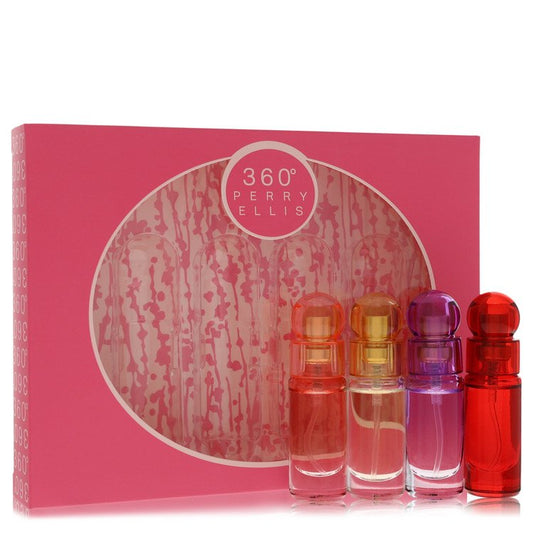 Perry Ellis 360 Gift Set - Four piece Travel Gift Set Includes .25 oz Mini Eau De Parfum Spray of each. 360 Coral, 360 For Women, 360 Purple, 360 Red. by Perry Ellis --