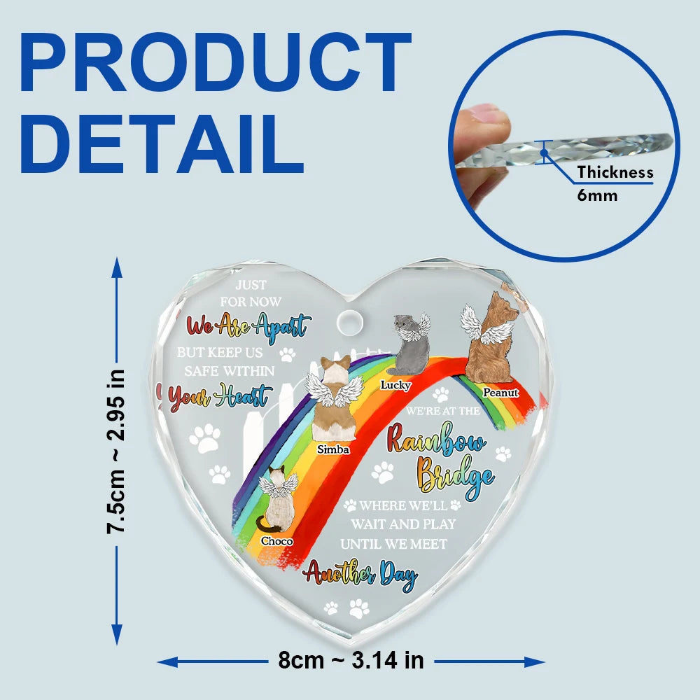 Dog Cat Memorial We'll Wait And Play At The Rainbow Bridge - Personalized Heart Shaped Glass Ornament