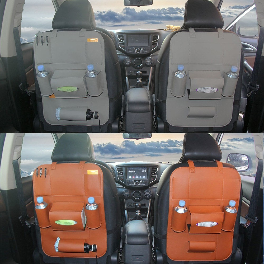 PU Leather Car Seat Back Organizer Backseat Storage Box