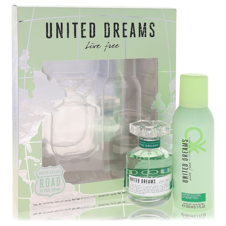 United Dreams Live Free Gift Set - 2.7 oz Eau De Toilette Spray + 5.1 oz Deodorant Spray by Benetton --