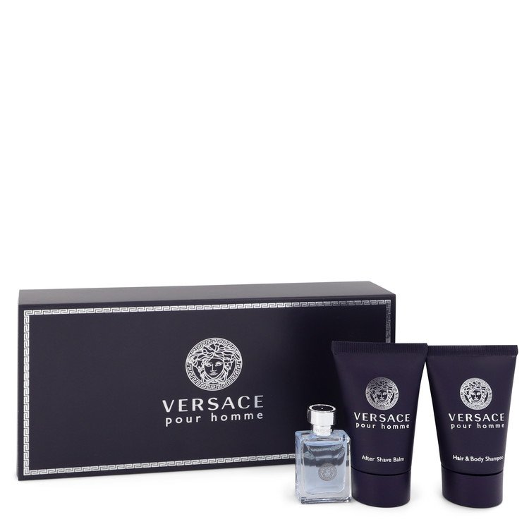 Versace Pour Homme Gift Set - .17 oz Mini EDT + .8 oz After Shave Balm + .8 oz Hair + Body Shampoo by Versace --