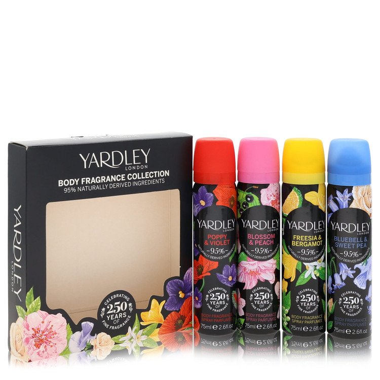 Yardley Poppy & Violet Gift Set - 4 x 2.6 oz Body Spray in Poppy & Violet, Blossom & Peach, Freesia & Bergamot, Bluebell & Sweet Pea by Yardley London --