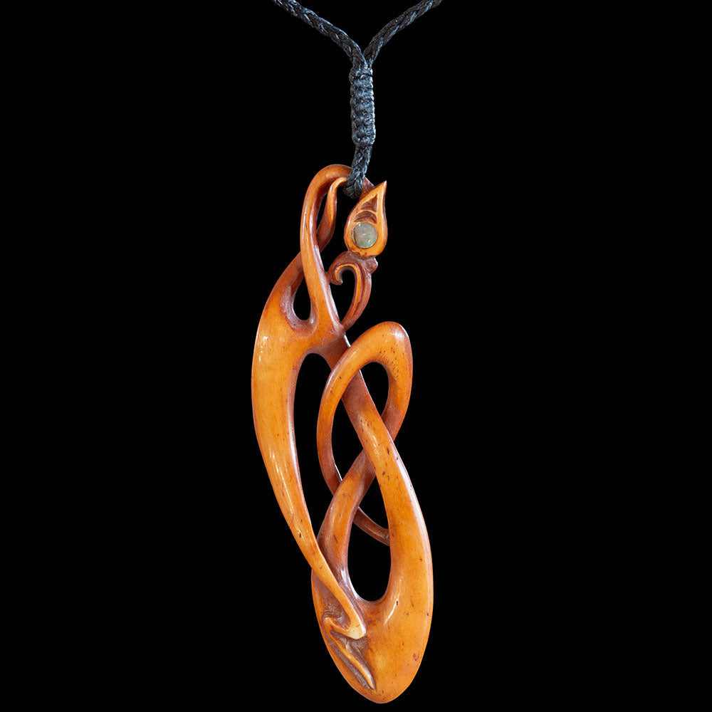 Wearable Stained Bone Manaia Twisting Vine By Yuri Terenyi Pendant