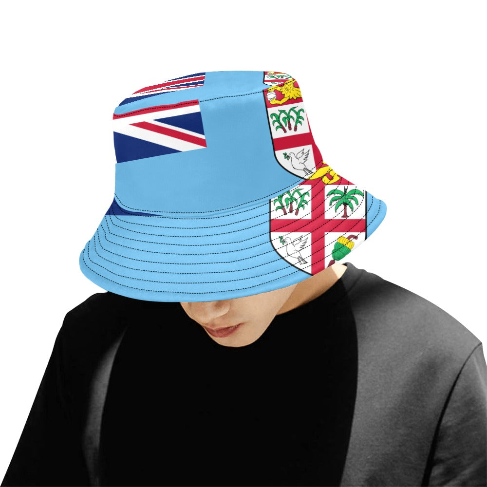 Stylish Men's Fiji Flag Print Bucket Hat - Comfortable Chino Cotton Twill for Outdoor Adventures