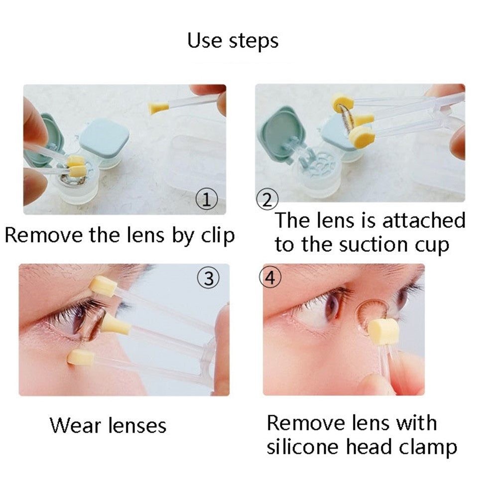 2 in 1 Portable Clip and Silicone Suction Stick Contact Lens Wearing Picking Auxiliary Tool (BPA Free, FDA Certified)