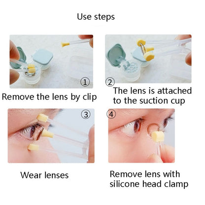 2 in 1 Portable Clip and Silicone Suction Stick Contact Lens Wearing Picking Auxiliary Tool (BPA Free, FDA Certified)