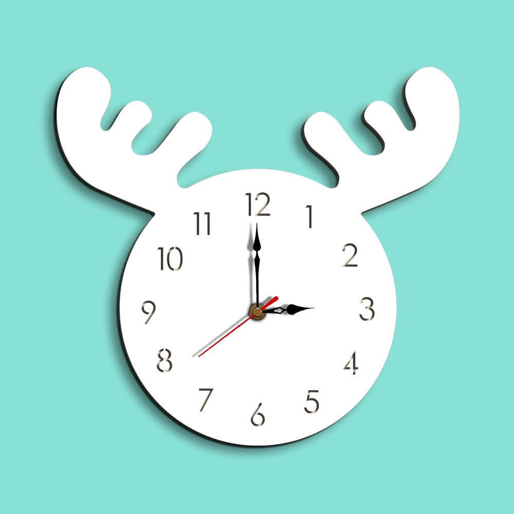 Cute Moose Decorative Quartz Wall Clock Battery Operated Silent Clock for Living Room, Bedroom