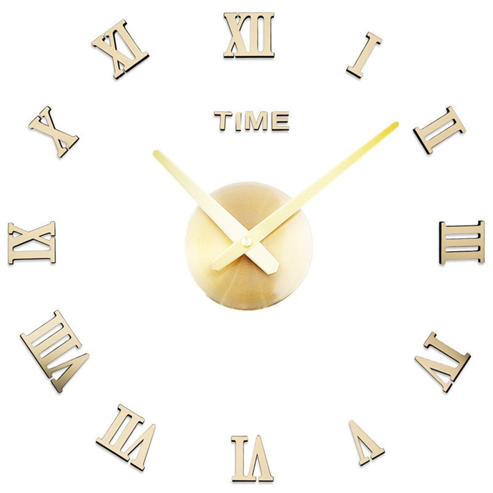 Frameless DIY Wall Clock 3D Acrylic Sticker Roman Numbers Wall Clock