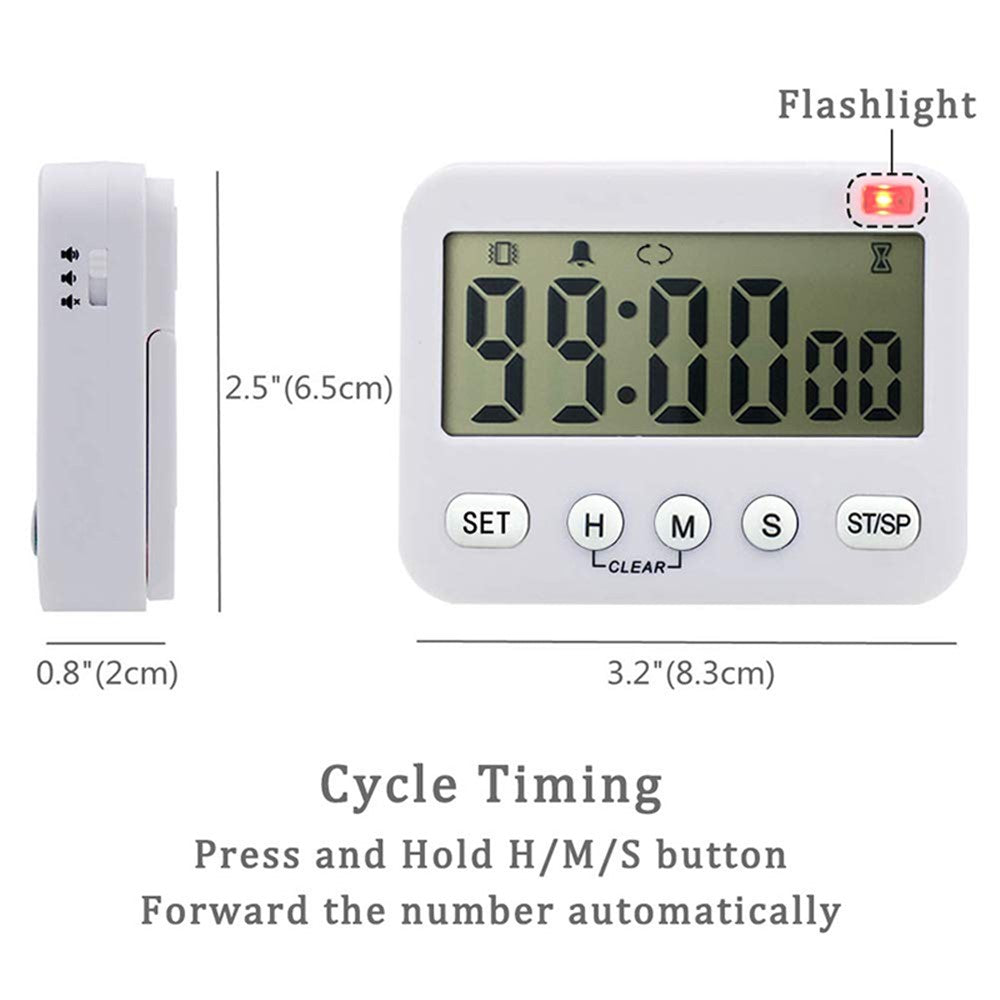 Digital Kitchen Timer Big Digit Count Down & Up Timer Memory Vibration Flashlight Loud Alarm with Magnetic Back