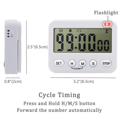 Digital Kitchen Timer Big Digit Count Down & Up Timer Memory Vibration Flashlight Loud Alarm with Magnetic Back