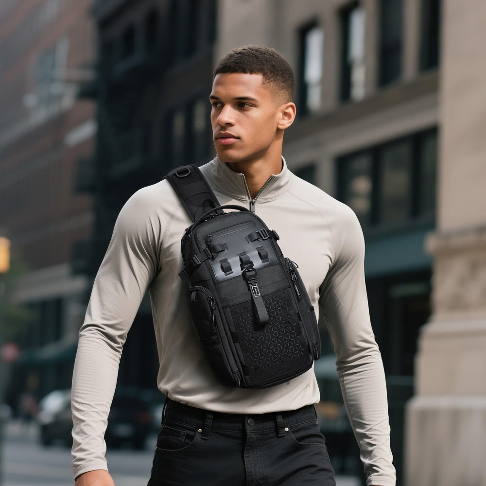 OZUKO 9844 Tactical Chest Bag Waterproof Oxford Cloth Geometric Design Crossbody Bag for Outdoor Sports
