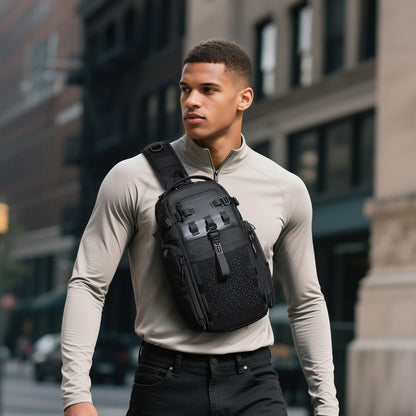 OZUKO 9844 Tactical Chest Bag Waterproof Oxford Cloth Geometric Design Crossbody Bag for Outdoor Sports