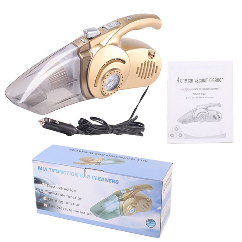 4 in 1 Multi-functional Car Vacuum Cleaner with Inflatable Tube, Tire Pressure Monitor, LED Lighting