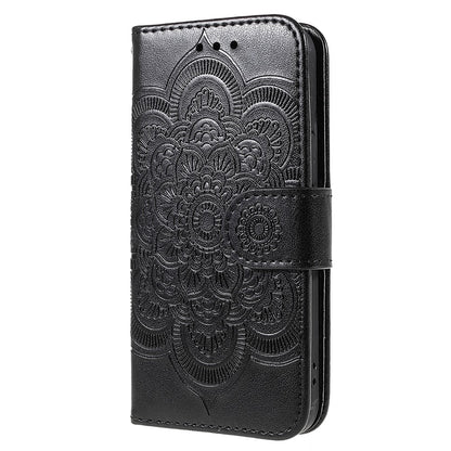 Imprinting Mandala Flower PU Leather Phone Stand Cover Wallet Case with Strap for iPhone 14 / 13