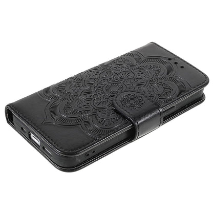 Imprinting Mandala Flower PU Leather Phone Stand Cover Wallet Case with Strap for iPhone 14 / 13